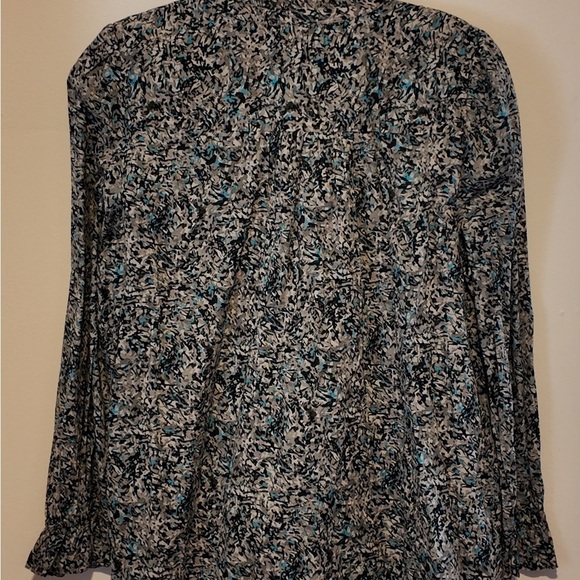 Ann Taylor LOFT Black Green Printed Pintuck Front Blouse Top Size XL Cotton - Picture 2 of 5